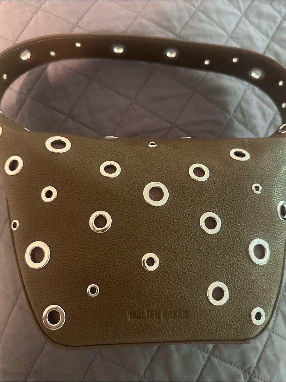 Walter Baker nutmeg brown color real  Leather Shoulder Bag with Silver Grommets